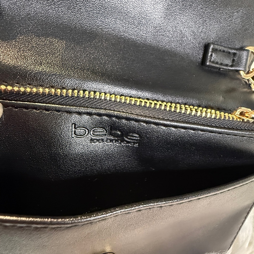 Bebe Chevron Black Mini Flap Bag Gold Chain Strap - Picture 11 of 16